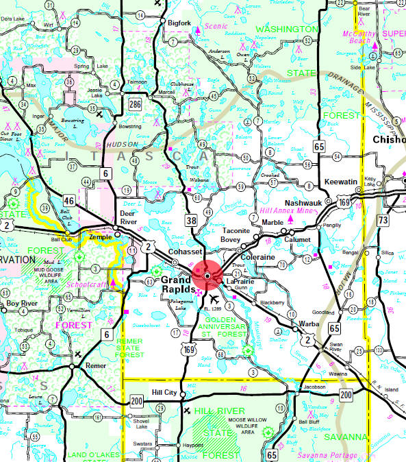 Minnesota State Highway Map of the Grand Rapids Minnesota area