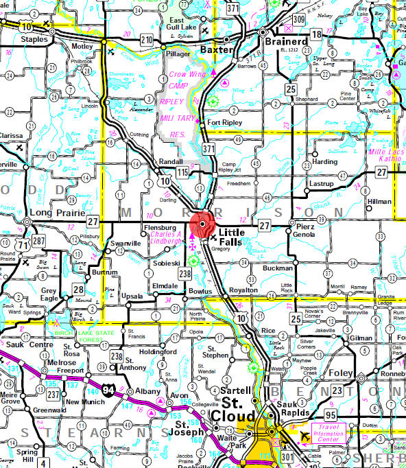 Minnesota State Highway Map of the Little FallsMinnesota area