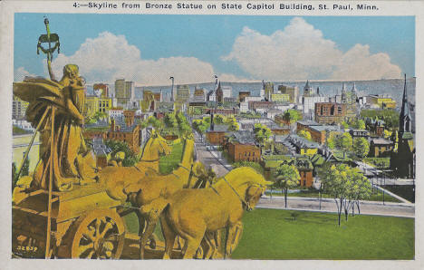 Skyline from Bronze Statue on State Capitol Building, St. Paul, Minnesota, 1920s