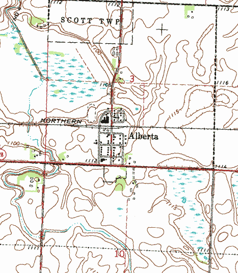 Topographic map of the Alberta Minnesota area