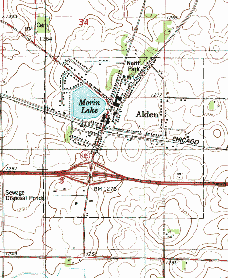 Topographic map of the Alden Minnesota area