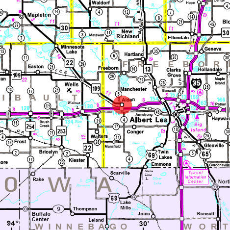 Minnesota State Highway Map of the Alden Minnesota area