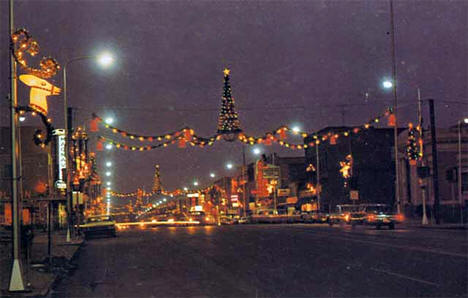 Broadway Avenue decorated for Christmas, Alexandria Minnesota, 1965