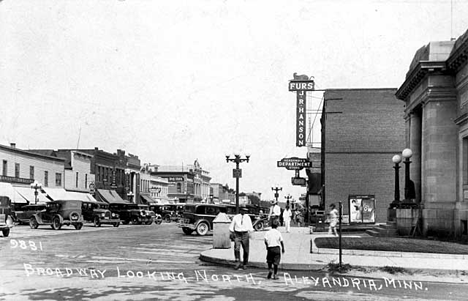 Looking north on Broadway, Alexandria Minnesota, 1930