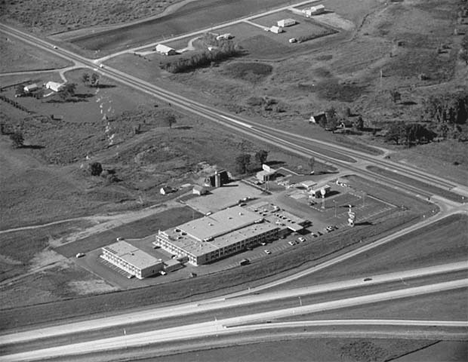 Aerial view, Holiday Inn and surrounding area, Alexandria Minnesota, 1971