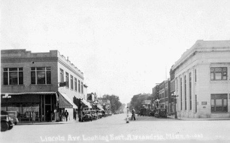 Lincoln Avenue looking east,  Alexandria Minnesota, 1920's