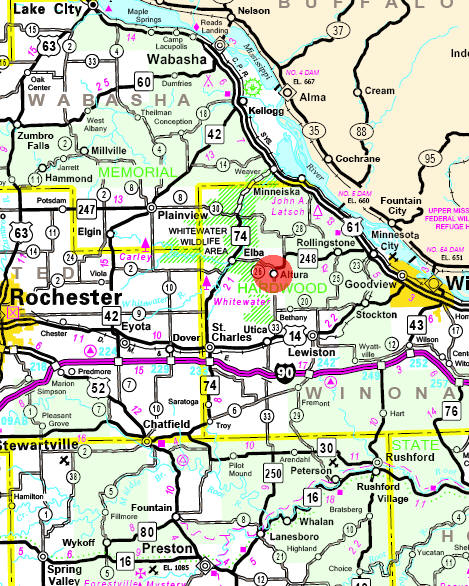 Minnesota State Highway Map of the Altura Minnesota area