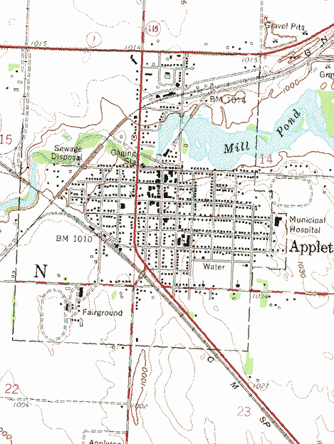 Topographic map of the Appleton Minnesota area
