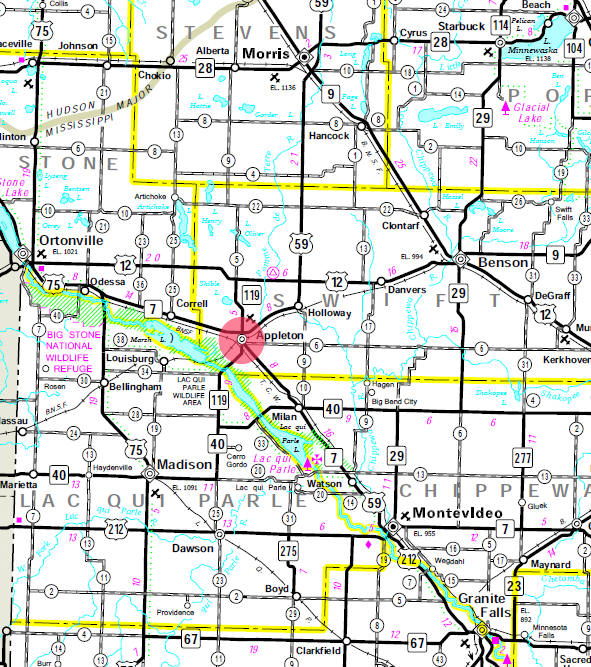 Minnesota State Highway Map of the Appleton Minnesota area