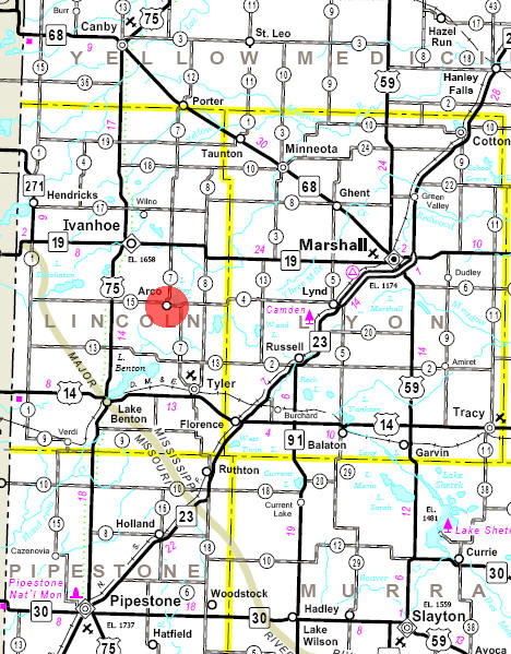 Minnesota State Highway Map of the Arco Minnesota area