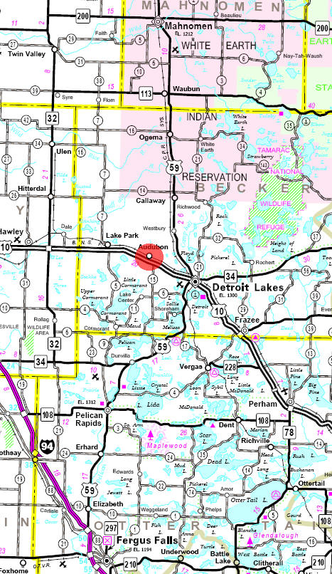 Minnesota State Highway Map of the Audubon Minnesota area