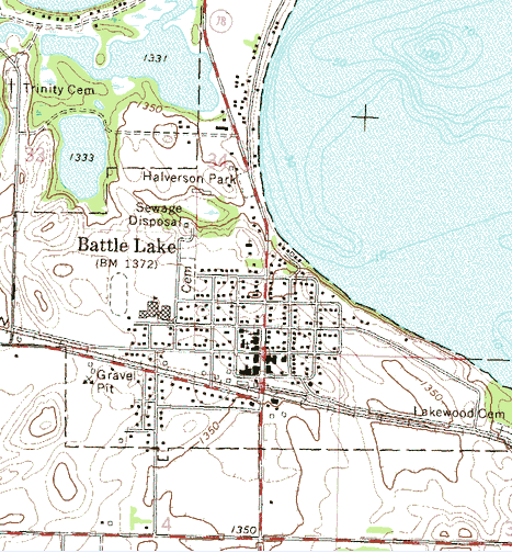 Topographic map of the Battle Lake Minnesota area