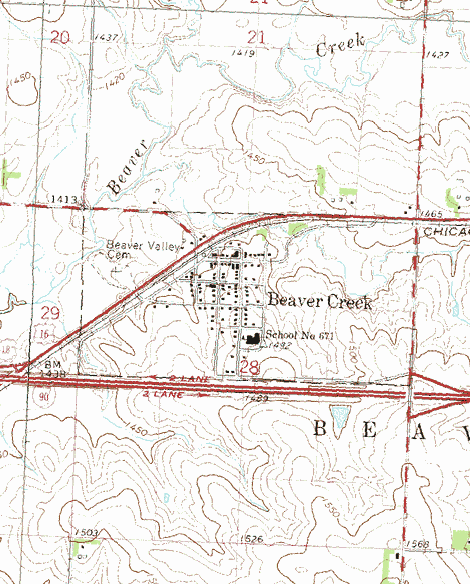 Topographic map of the Beaver Creek Minnesota area