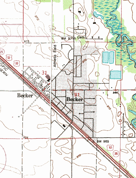 Topographic map of the Becker Minnesota area