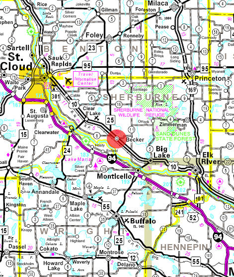 Minnesota State Highway Map of the Becker Minnesota area