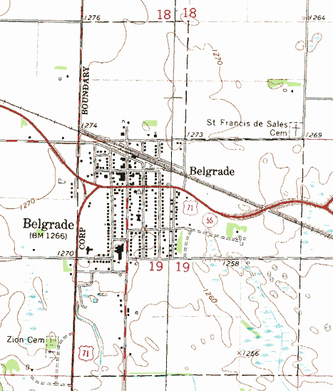 Topographic map of the Belgrade Minnesota area
