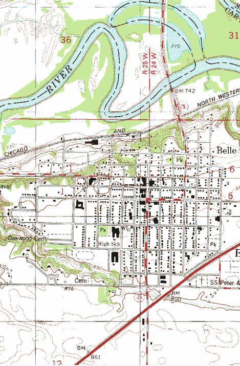 Topographic map of the Belle Plaine Minnesota area