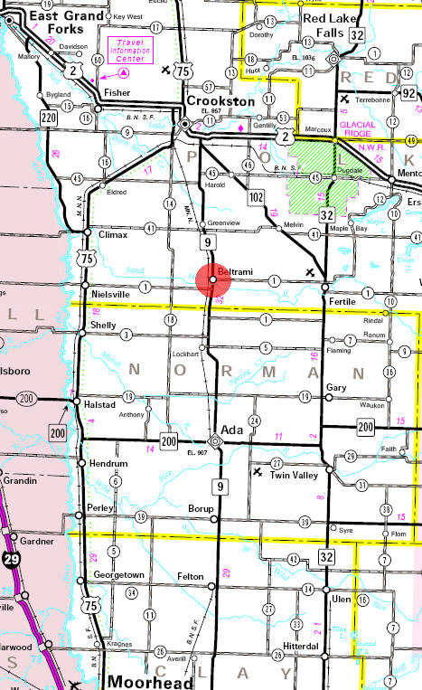 Minnesota State Highway Map of the Beltrami Minnesota area