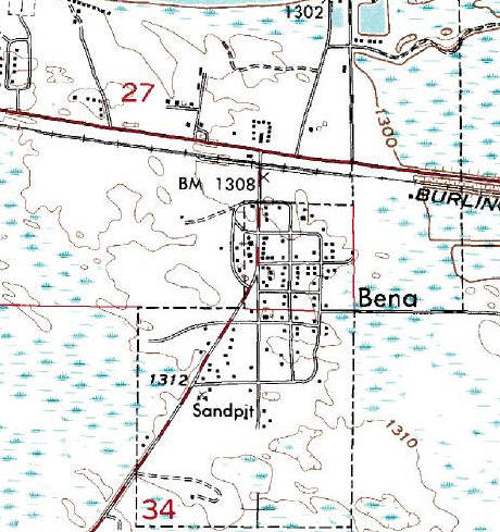 Topographic Map of the Bena, Minnesota area.