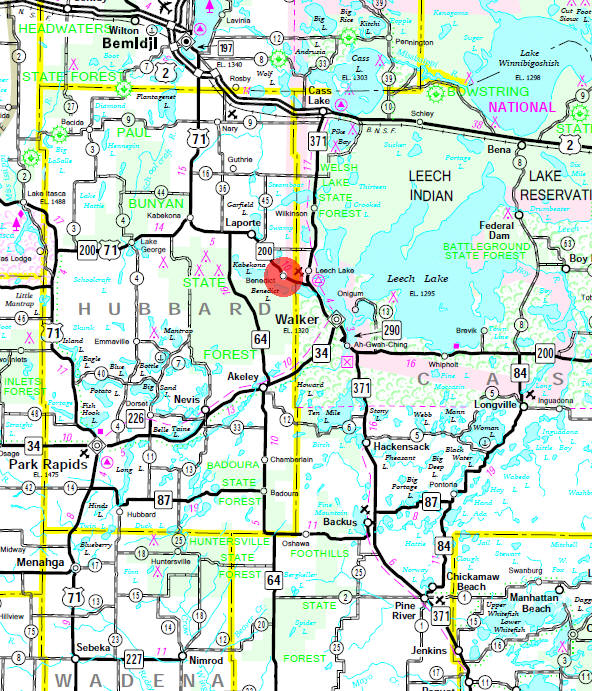 Minnesota State Highway Map of the Benedict Minnesota area