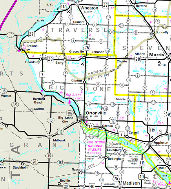 Minnesota State Highway Map of the Big Stone County Minnesota area