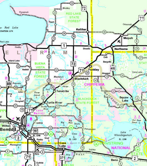 Minnesota State Highway Map showing the Blackduck Minnesota area