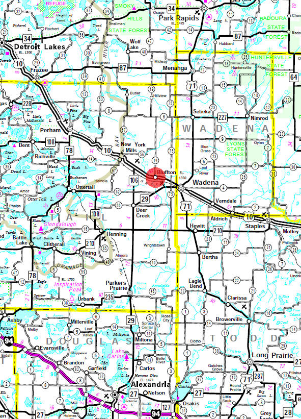 Minnesota State Highway Map of the Bluffton Minnesota area