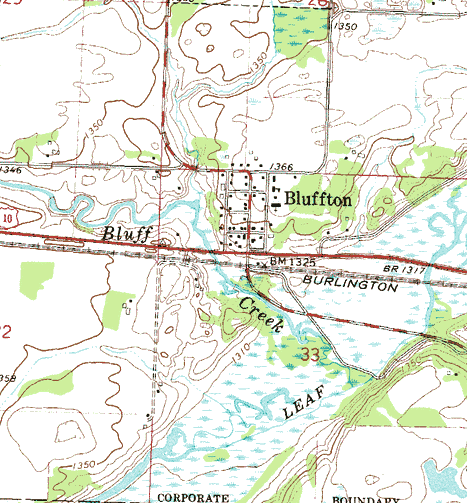 Topographic map of the Bluffton Minnesota area