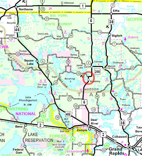 Highway Map of the Bowstring Minnesota area