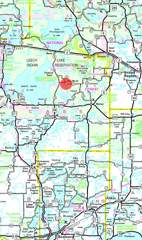Minnesota State Highway Map of the Boy River Minnesota area