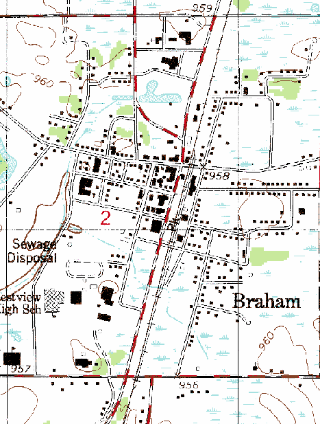Topographic Map of the Braham Minnesota area