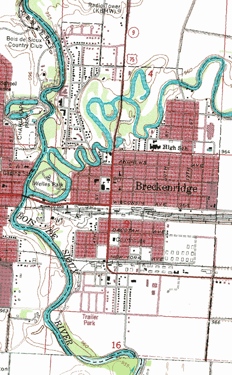 Topographic Map of the Breckenridge Minnesota area
