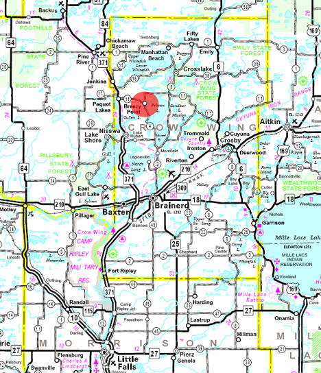 Minnesota State Highway Map of the Pequot Lakes Minnesota area