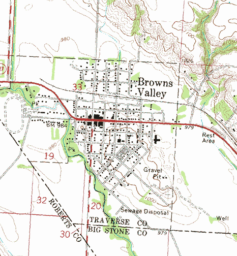 Topographic Map of the Browns Valley Minnesota area