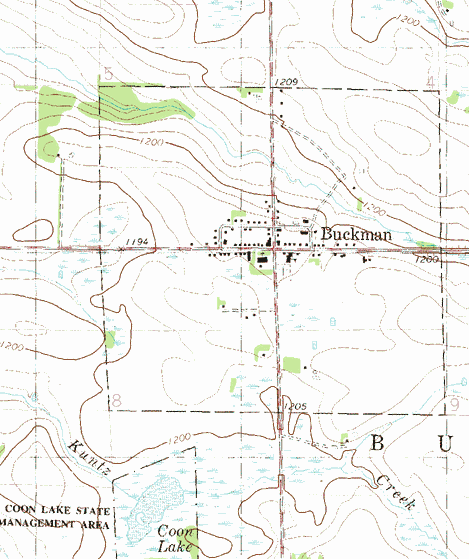 Topographic map of the Buckman Minnesota area
