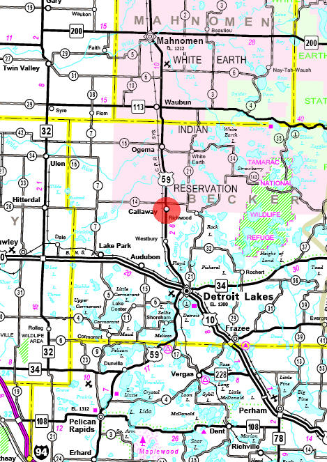 Minnesota State Highway Map of the Callaway Minnesota area