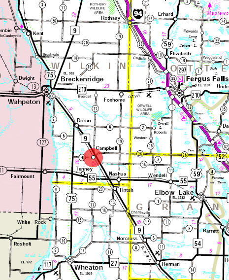 Minnesota State Highway Map of the Campbell Minnesota area