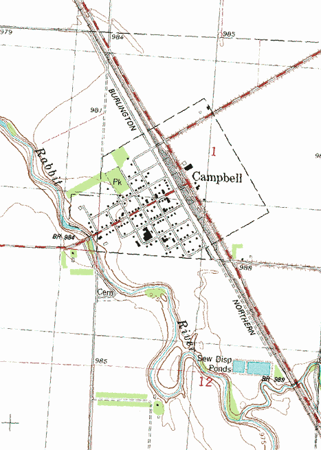 Topographic Map of the Campbell Minnesota area