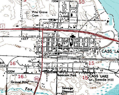 Topographic Map of Cass Lake Minnesota