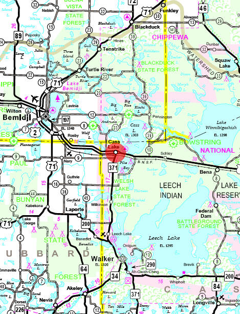 Minnesota State Highway Map of the Cass Lake Minnesota area