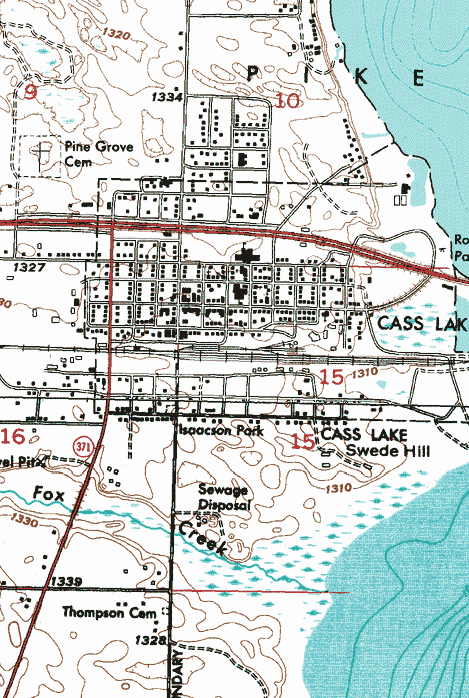 Topographic map of the Cass Lake Minnesota area