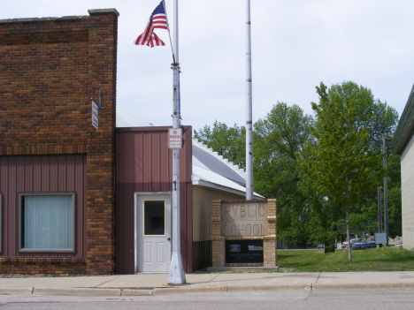 Museum and flag pole from old school, Ceylon Minnesota