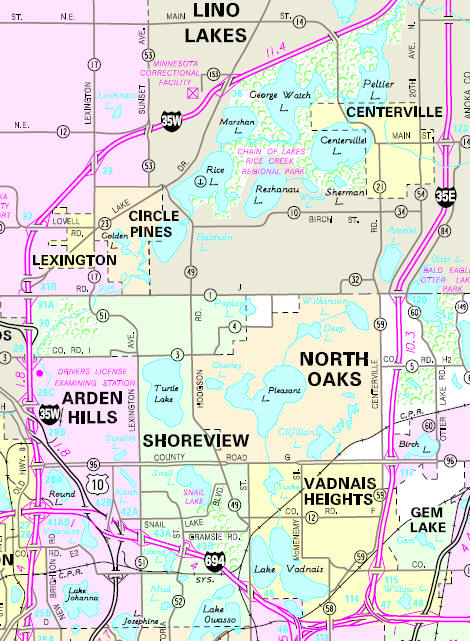 Minnesota State Highway Map of the Circle Pines Minnesota area