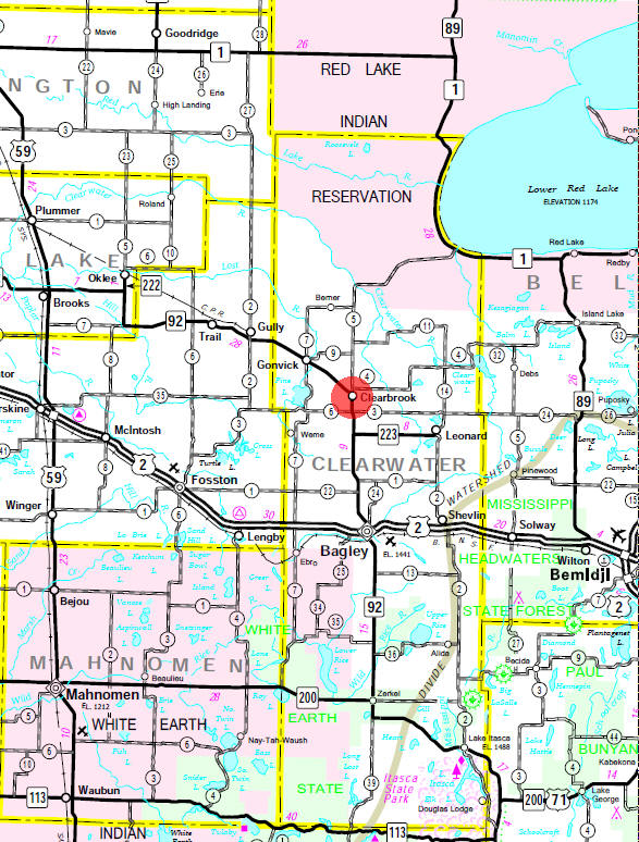 Minnesota State Highway Map of the Clearbrook Minnesota area