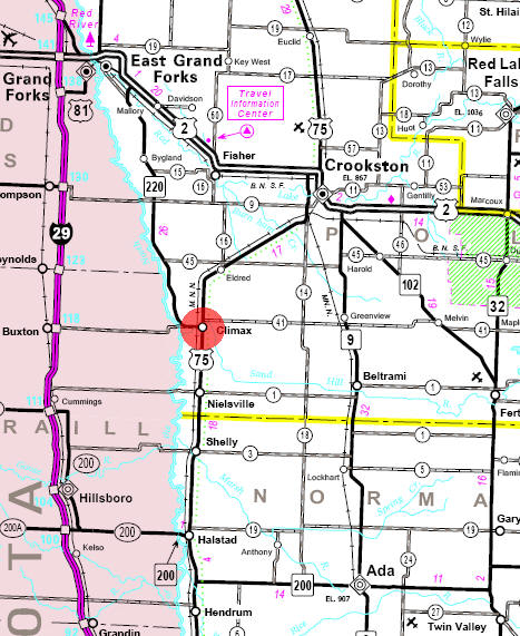 Minnesota State Highway Map of the Climax Minnesota area