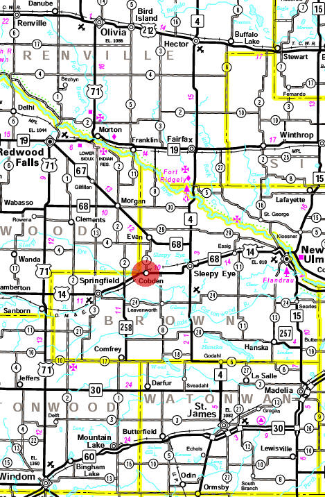 Minnesota State Highway Map of the Cobden Minnesota area