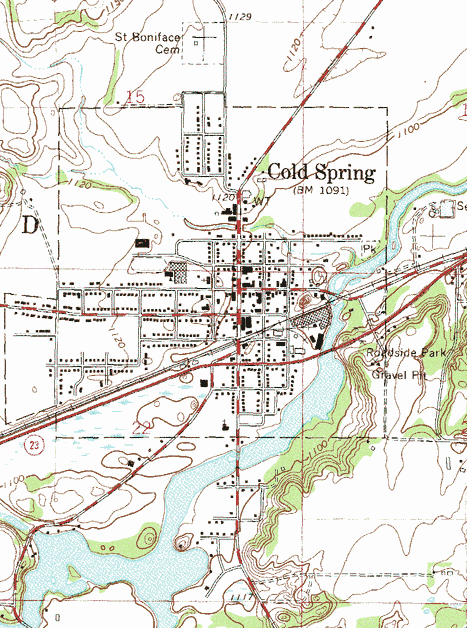 Topographic map of the Cold Spring Minnesota area