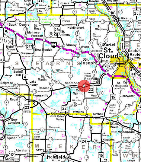 Minnesota State Highway Map of the Cold Spring Minnesota area