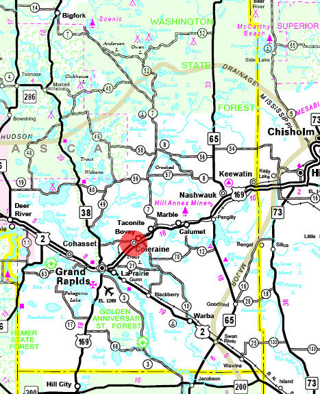 Minnesota State Highway Map of the Coleraine Minnesota area