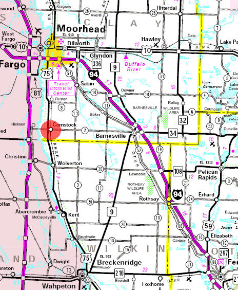Minnesota State Highway Map of the Comstock Minnesota area